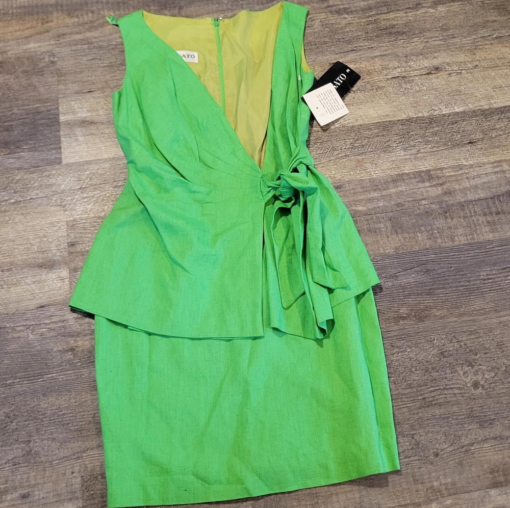 Kamisato vintage green wrap peplum dress